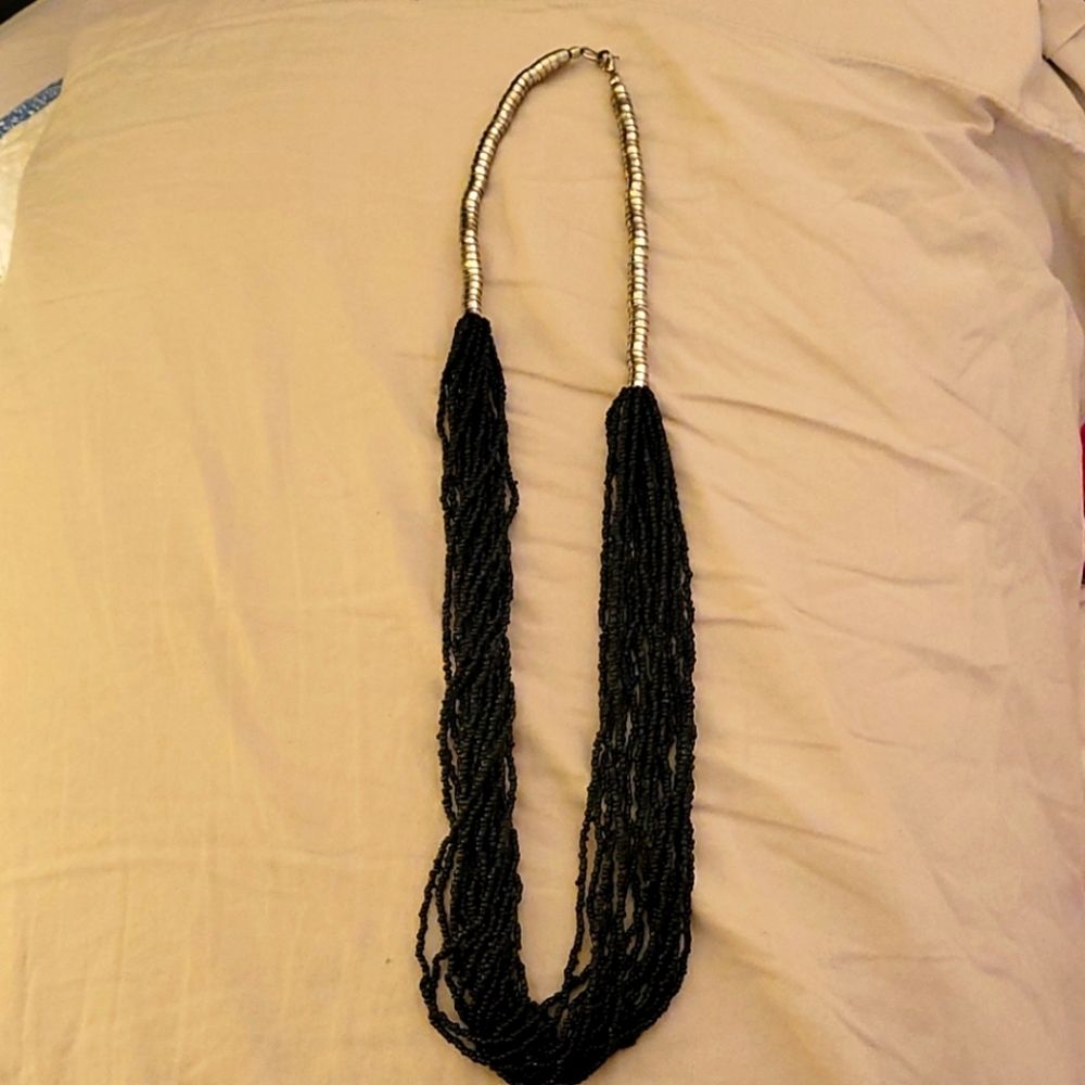 Necklace black beads and silver